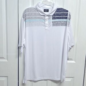 Ben Hogan White Gray Aqua Stripe Short Sleeve Micro Fiber Shirt Size 2XL NWT